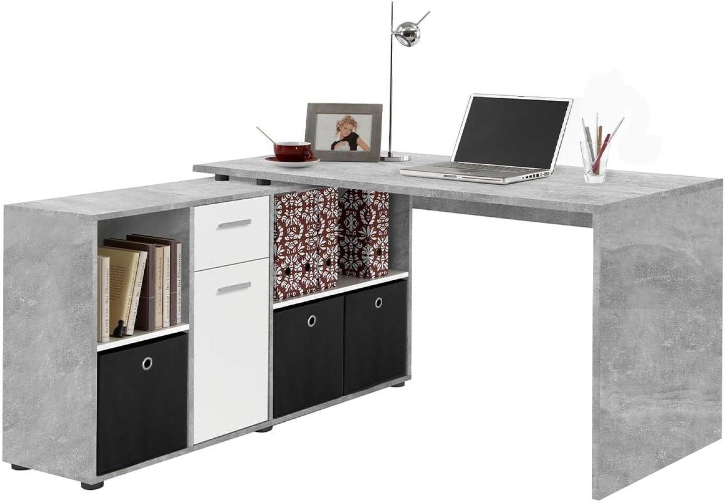 FMD Möbel - LEXO/LEX - Schreibtisch - melaminharzbeschichtete Spanplatte - Beton LA/weiß - 135,7 x 74,2 x 135,7cm Bild 1
