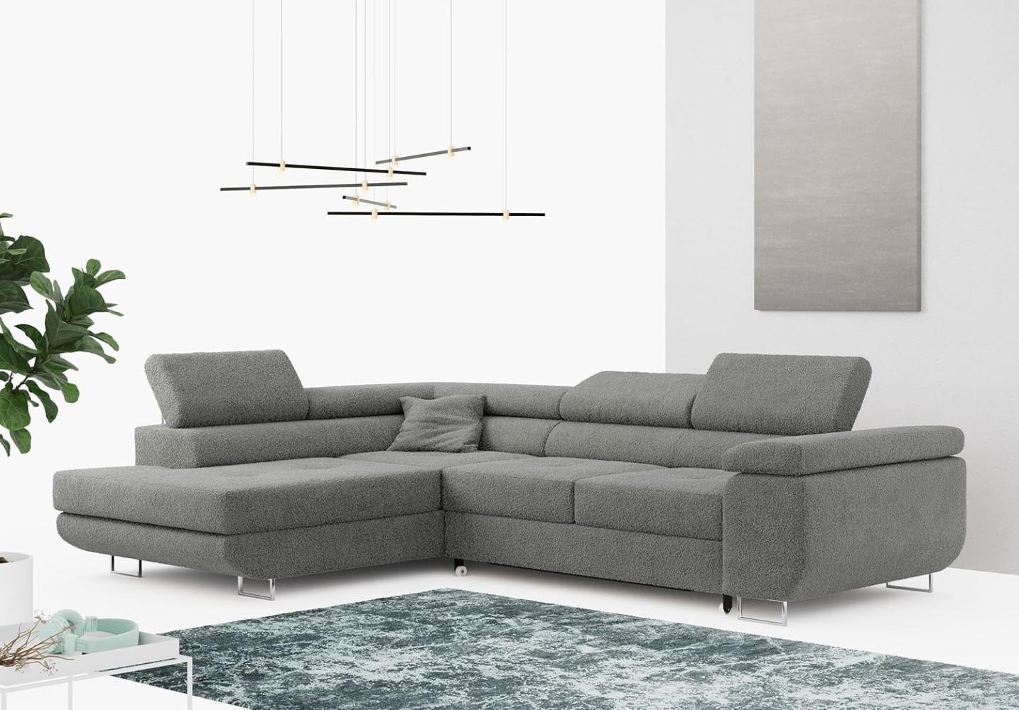 Ecksofa L-Form Couch mit Schlaffunktion und Verstellbare Kopfstützen - GUSTAW - Grau Boucle - Links Bild 1