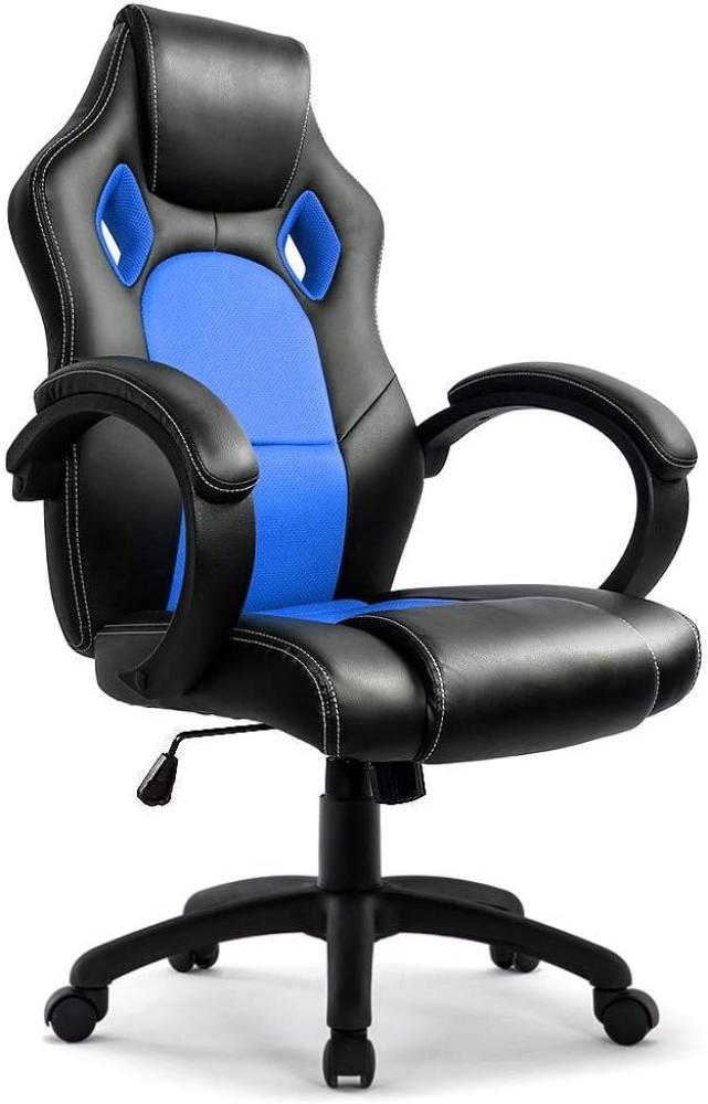 IntimaTe WM Heart Gaming Stuhl, Hoch Rücken Bürostuhl Ergonomisch, PU Kunstleder Racing Sportsitz Drehstuhl (Blau) Bild 1