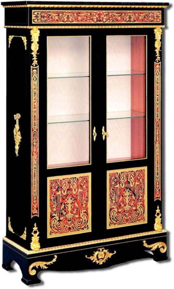 Casa Padrino Luxus Barock Boulle Vitrine Schwarz / Rot / Gold 93 x 35 x H. 152 cm - Handgefertigter Massivholz Vitrinenschrank mit 2 Türen - Edle Barock Möbel Bild 1