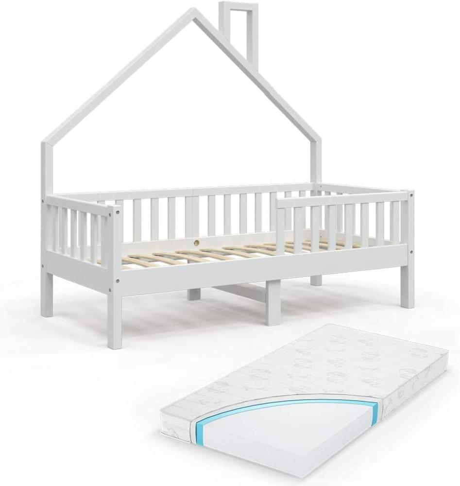 VitaliSpa 'Noemi' Hausbett weiß, 80x160cm, Massivholz Kiefer, inkl. Matratze, Lattenrost und Rausfallschutz Bild 1
