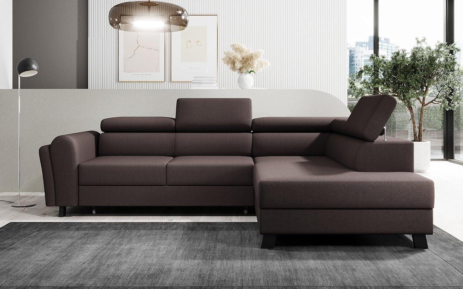 Designer Sofa Kira mit Schlaf- und Klappfunktion Stoff Dunkelbraun Rechts Bild 1