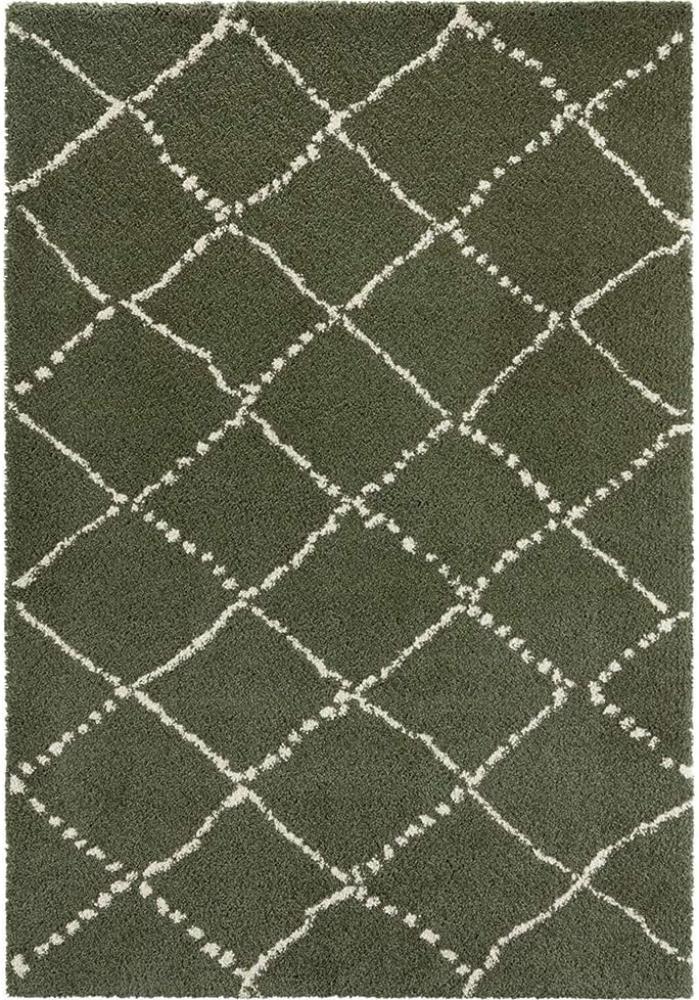 Hochflor Teppich Hash Olivgrün Creme - 80x150x3,5cm Bild 1