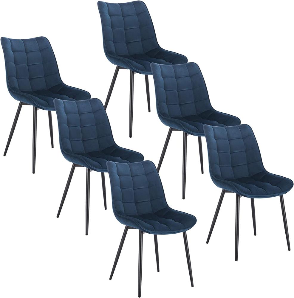 WOLTU 6 x Esszimmerstühle 6er Set Esszimmerstuhl Küchenstuhl Polsterstuhl Design Stuhl mit Rückenlehne, mit Sitzfläche aus Samt, Gestell aus Metall, Blau, BH142bl-6 Bild 1
