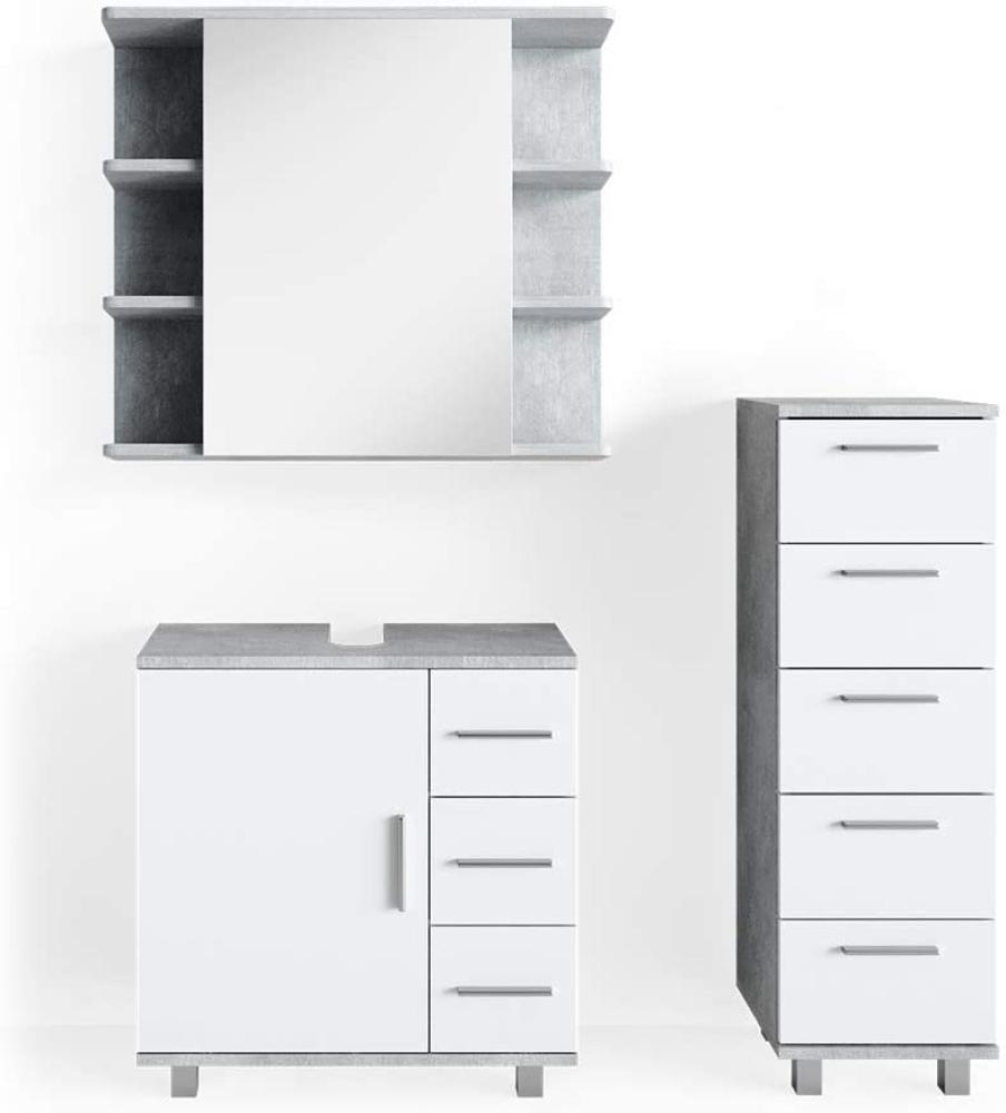 VICCO Badmöbel Set ILIAS 3-teilig Weiß/Beton, Weiß/Beton, mit Spiegelschrank, Unterschrank, Midischrank Bild 1