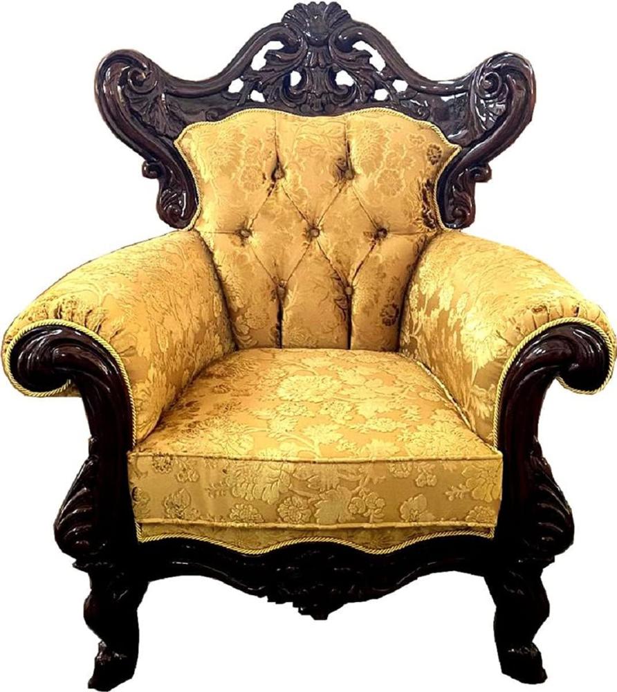 Casa Padrino Luxus Barock Sessel Gold / Dunkelbraun - Prunkvoller Wohnzimmer Sessel mit elegantem Muster - Barock Möbel Bild 1