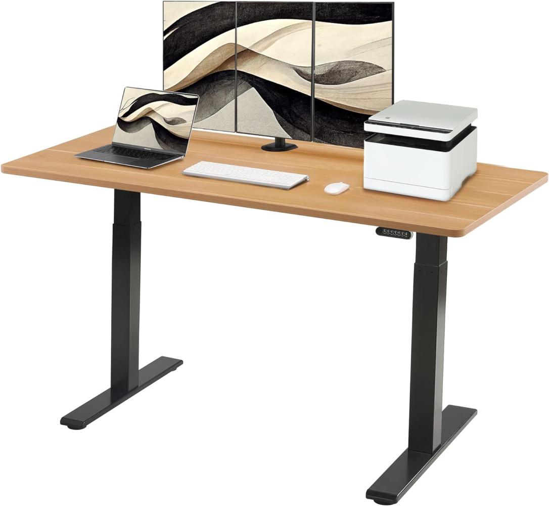 E.For.U® höhenverstellbarer Schreibtisch 180x80 cm, 2 Motoren, elektrisch höhenverstellbares Tischgestell mit 2-Fach-Teleskop, Memory-Steuerung (Schwarz), DT20L mit Tischplatte (Buche) Bild 1