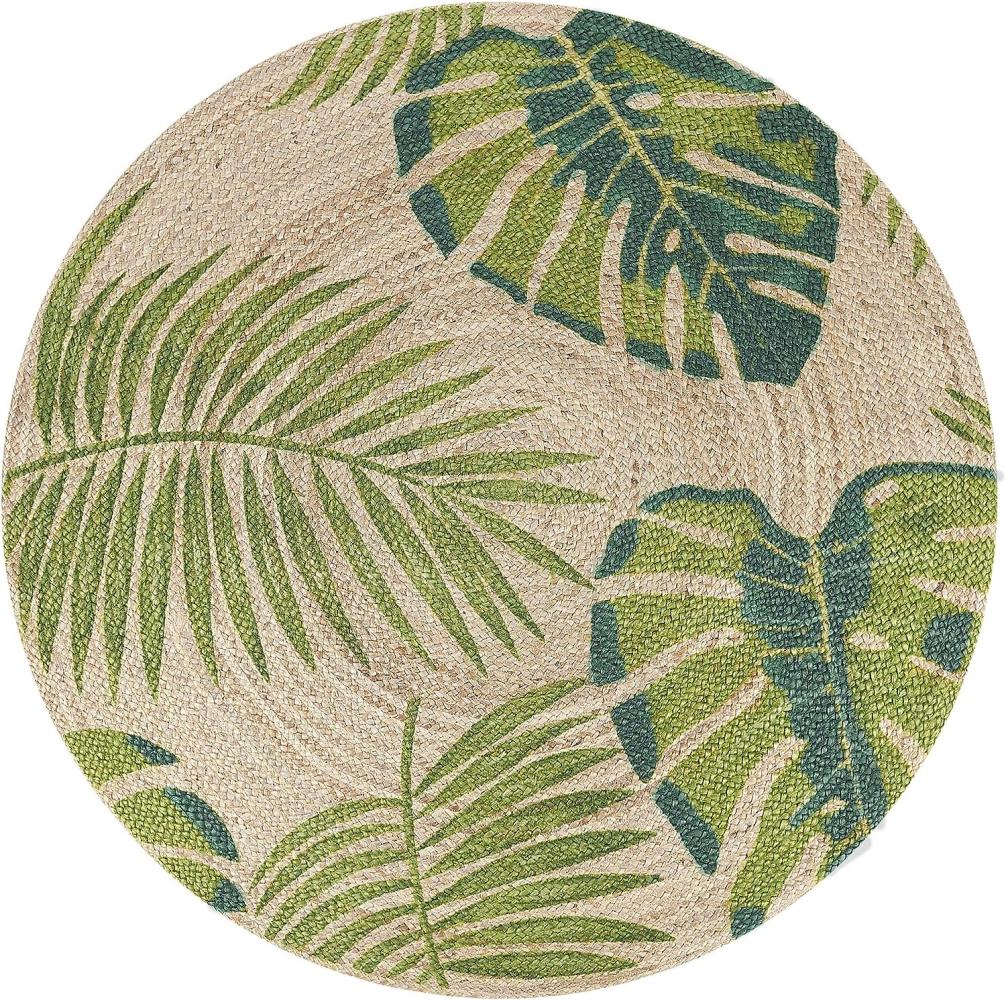 Teppich Jute beige grün ⌀ 140 cm Blattmuster Kurzflor BUGAY Bild 1
