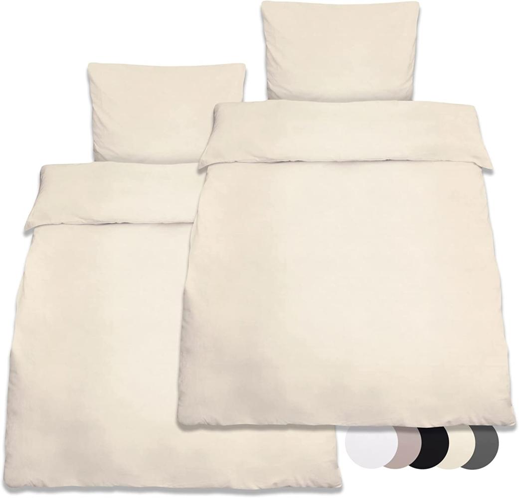 Beautissu Reforcé Bettwäsche Julie - 4teilig – Bettbezug Set – Kühlende Sommerbettwäsche aus Baumwolle Creme, 200cm, 135cm Bild 1