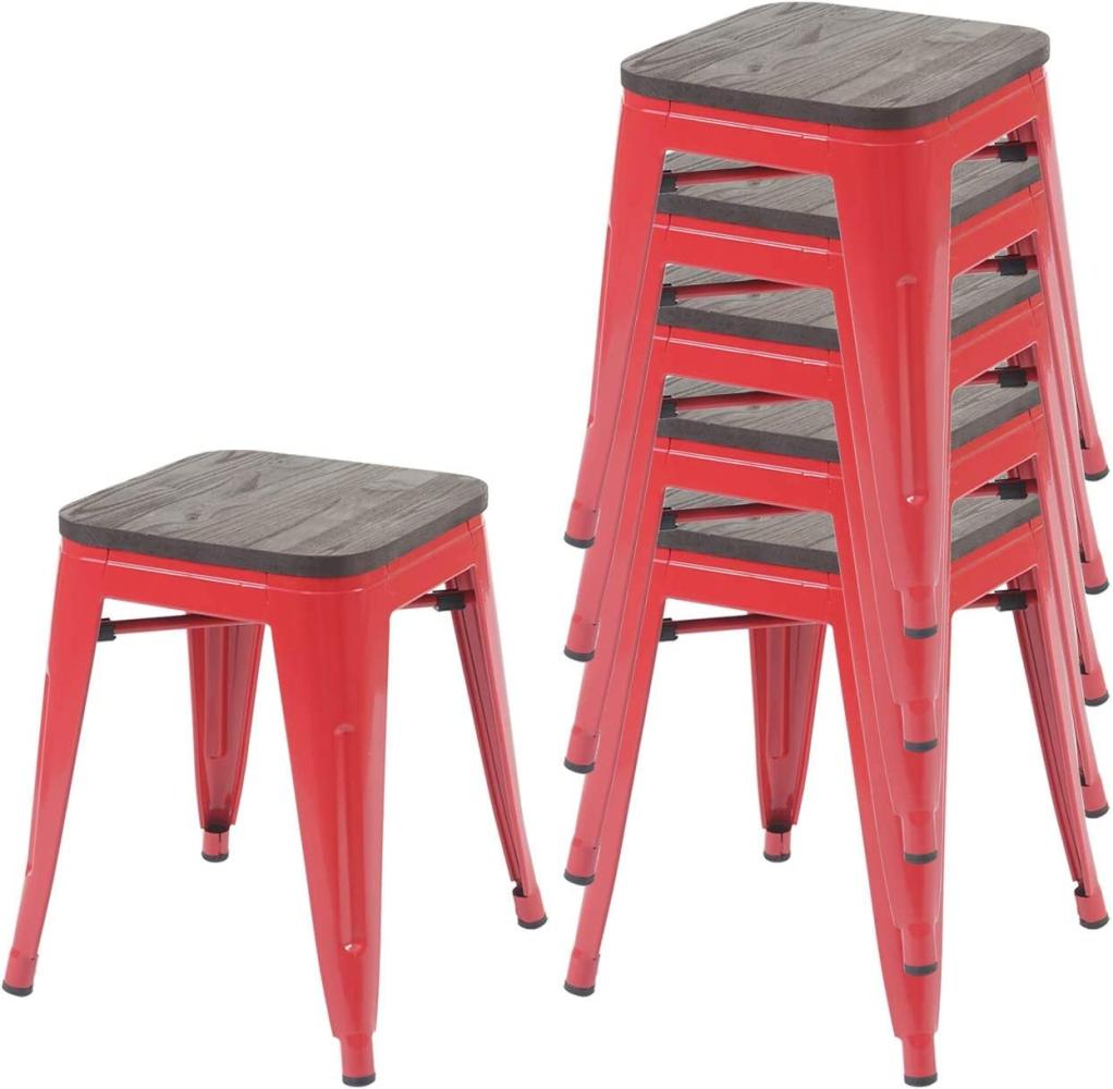 6er-Set Hocker HWC-A73 inkl. Holz-Sitzfläche, Metallhocker Sitzhocker, Metall Industriedesign stapelbar ~ rot Bild 1