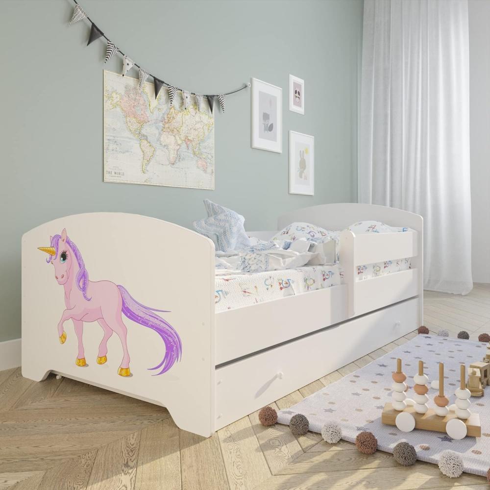 Kids Collective Kinderbett 160x80 cm mit Matratze und Schublade, Rausfallschutz & Lattenrost mit Einhorn Design, Bett für Jungen und Mädchen, Einhorn Bild 1