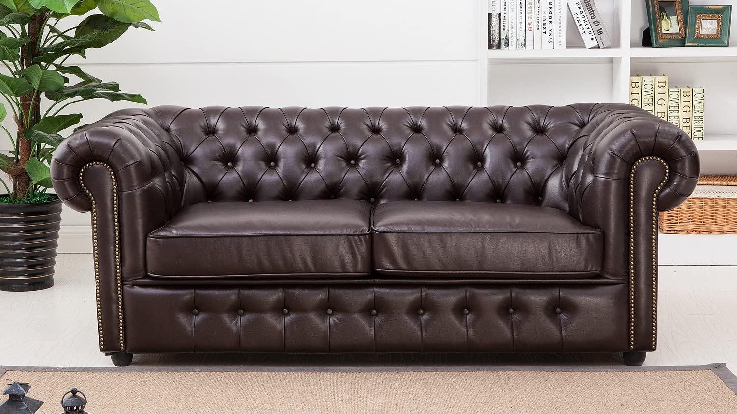 Sofa CHESTERFIELD 3-Sitzer dunkelbraun glänzend Bild 1