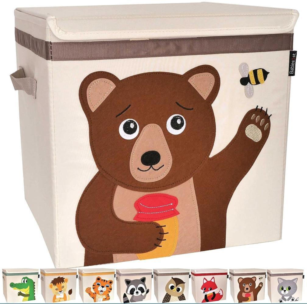 Babies1st Spielzeug Aufbewahrungsbox Kinder, mit Deckel 33x33x33 cm, Boxen für Kallax Regal, Spielzeug Aufbewahrung Kinderzimmer, robust, geruchslos und auf Schadstoffe getestet, Tiermotiv BÄR Bild 1