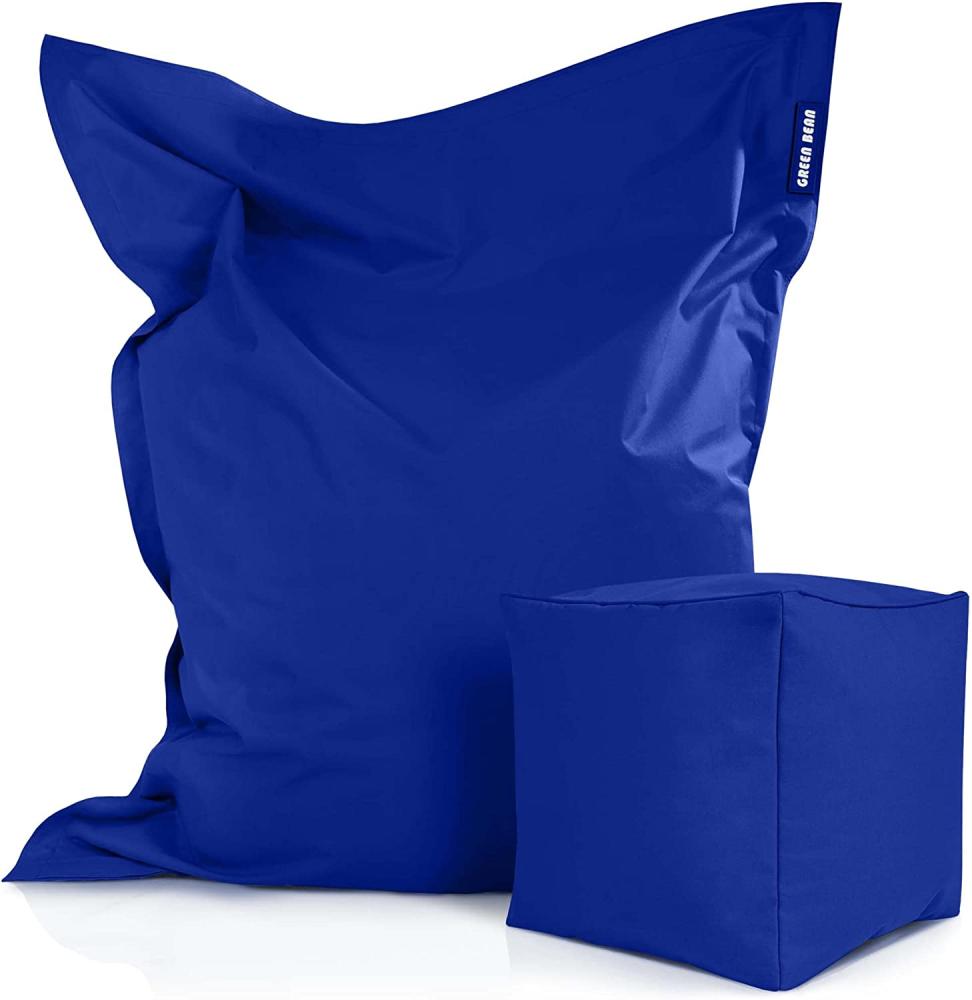 Green Bean© 2er Set XXL Sitzsack "Square+Cube" inkl. Pouf fertig befüllt mit EPS-Perlen - Riesensitzsack 140x180 Liege-Kissen Bean-Bag Chair Blau Bild 1