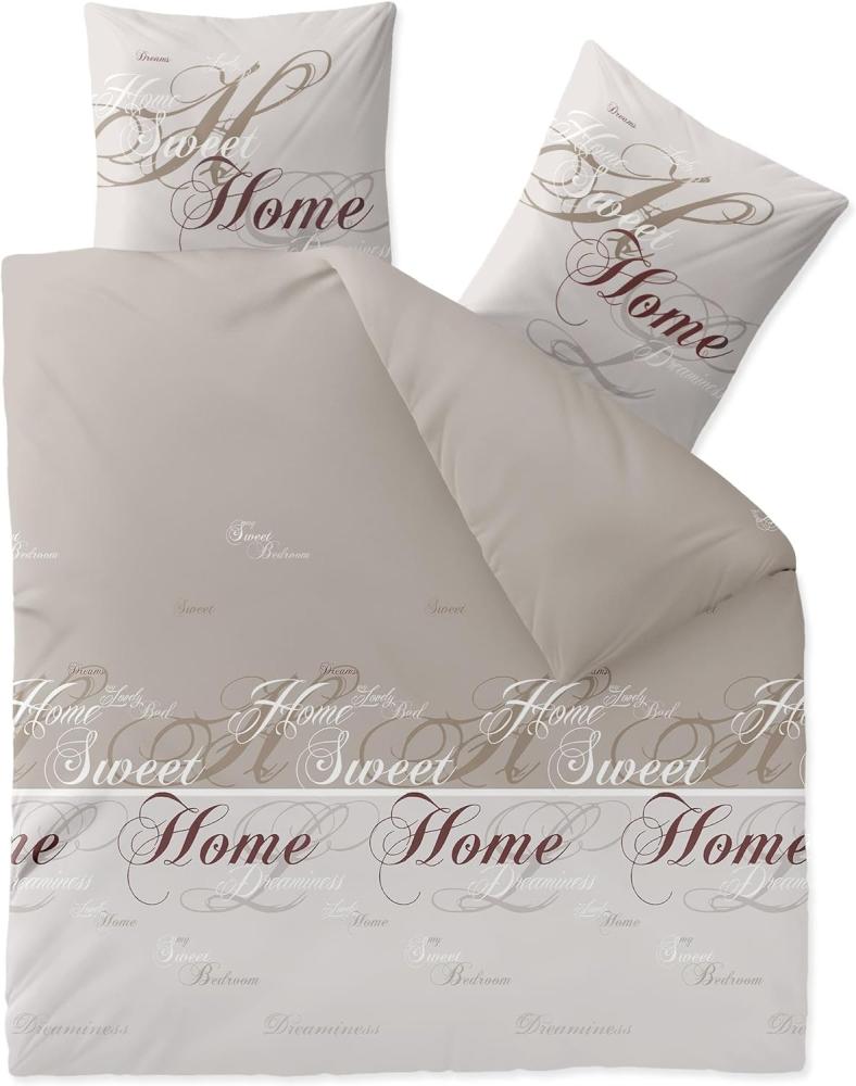 CelinaTex Touchme Biber Bettwäsche 200 x 220 cm 3teilig Baumwolle Bettbezug Sarah Wörter beige braun weiß Bild 1