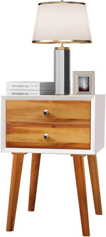 COSTWAY Nachttisch mit 2 Schubladen, Nachtschrank für Boxspringbett, Beistelltisch Holz, Nachtkonsole modern, Nachtkommode 40 x 40 x 59 cm (Braun) Bild 1