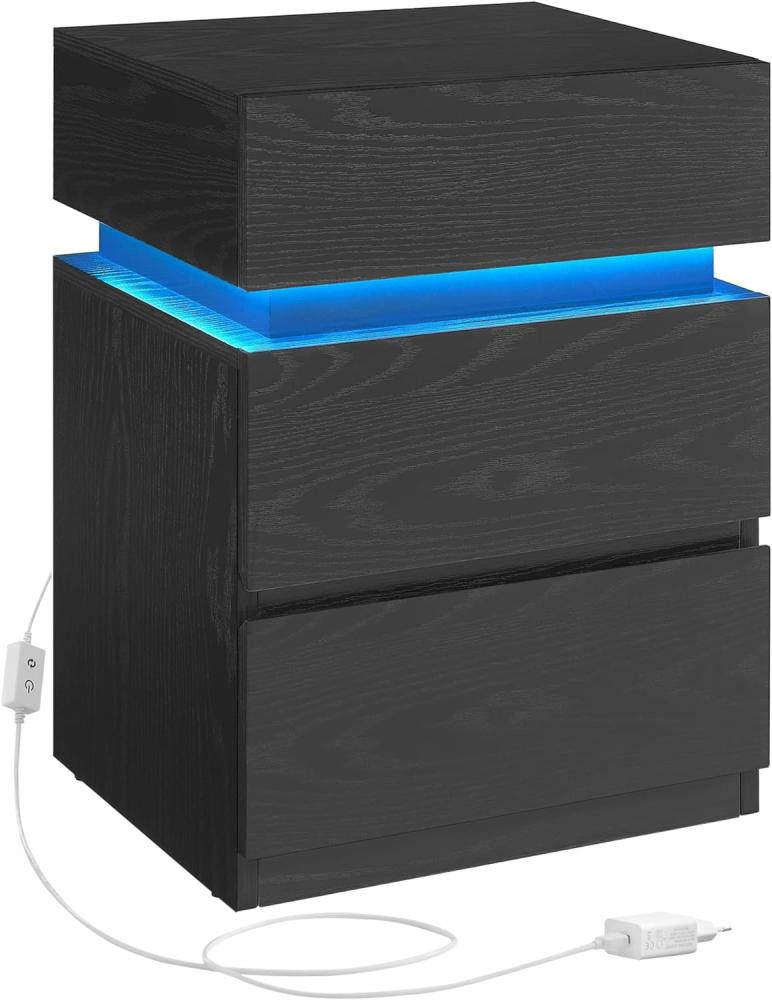 VASAGLE Nachttisch mit LED-Beleuchtung, einstellbare Farben, 3 Schubladen, schwarz mit Holzmaserung, 35 x 40 x 55 cm Bild 1