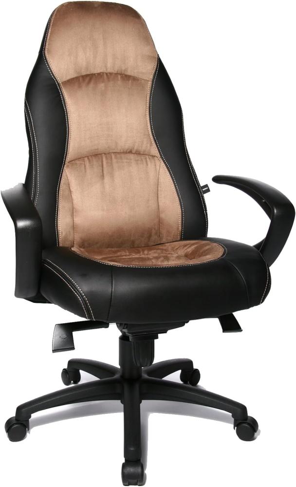 Topstar Speed Chair, Chefsessel, Bürostuhl, Schreibtischstuhl, inkl. Armlehnen, Kunstleder/Mikrofaser, schwarz/hellbraun Bild 1