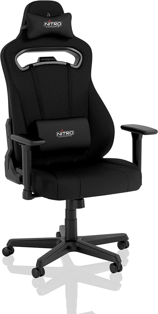 NITRO CONCEPTS E250 Gaming Stuhl - Bürostuhl Ergonomisch Schreibtischstuhl Zocker Stuhl Gaming Sessel Drehstuhl mit Rollen Stoffbezug Belastbarkeit 125 Kilogramm Schwarz Bild 1