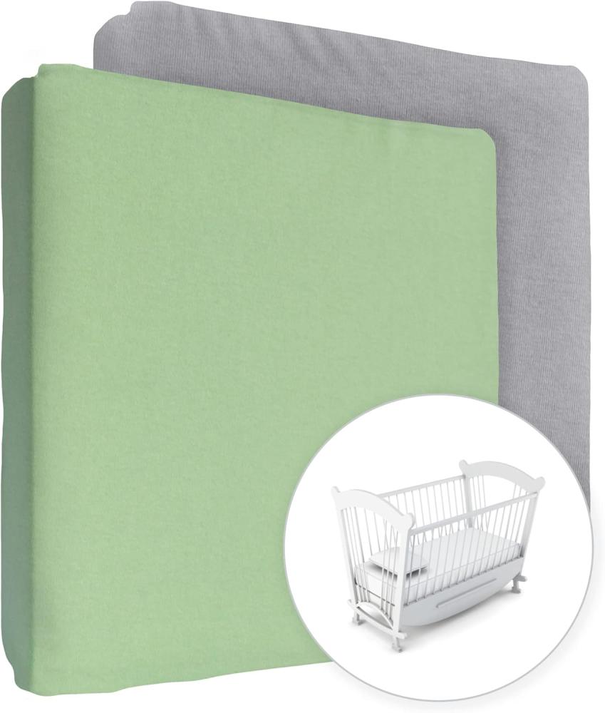 2 Stück Jersey 100% Baumwolle Spannbettlaken für 90x40 cm Babybett Wiege Matratze (Grün + Grau) Bild 1