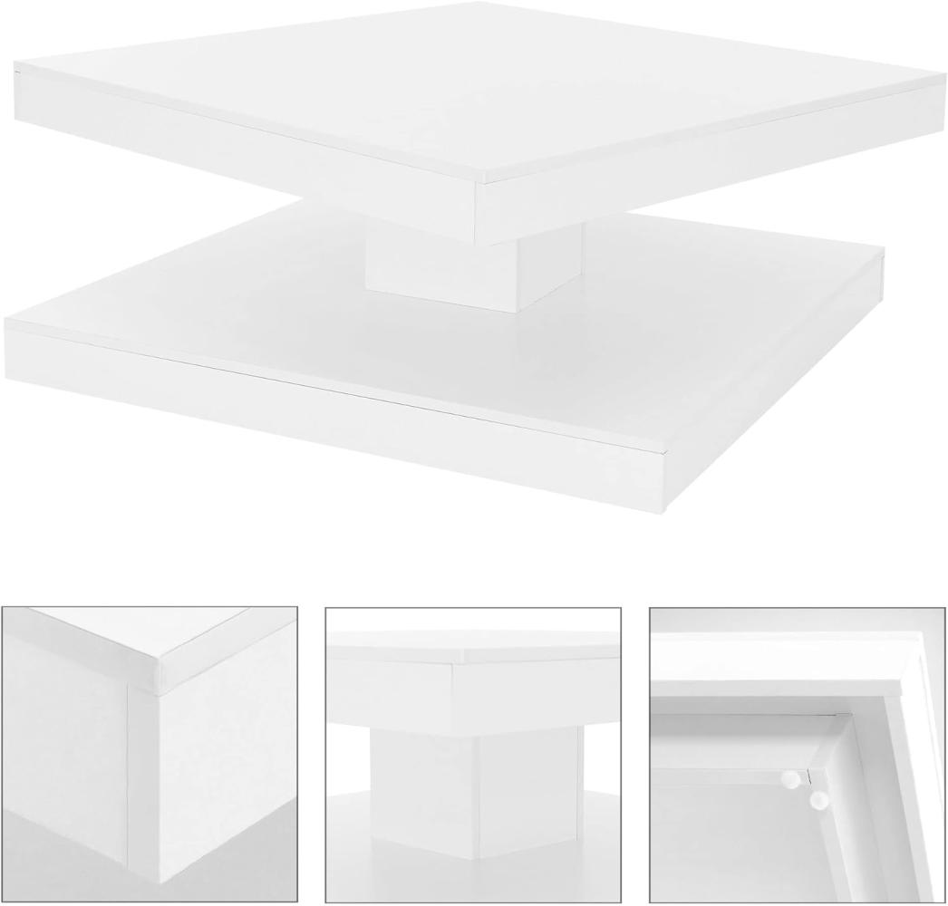 Couchtisch mit 360° drehbarer Tischplatte 78x78x36 Weiß aus Spanplatte ML-Design Bild 1