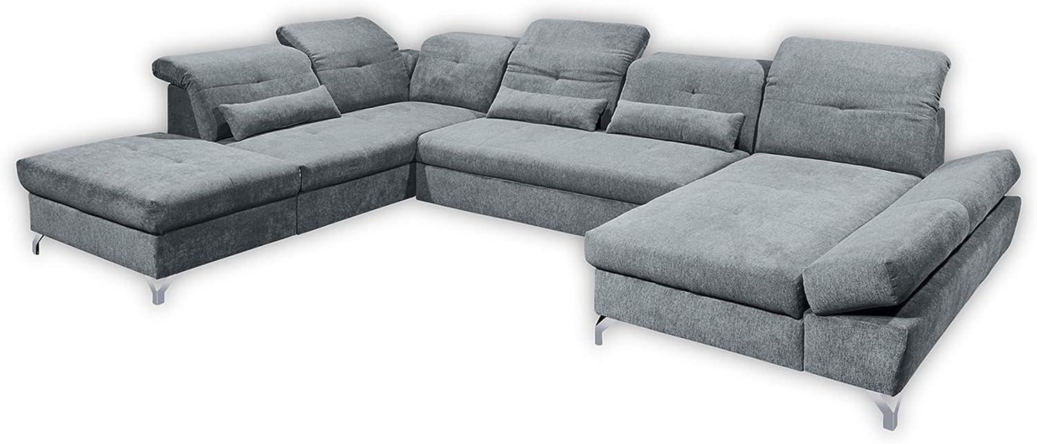 Couch MELFI Sofa Schlafcouch Wohnlandschaft Schlaffunktion grau dunkel U-Form links Bild 1