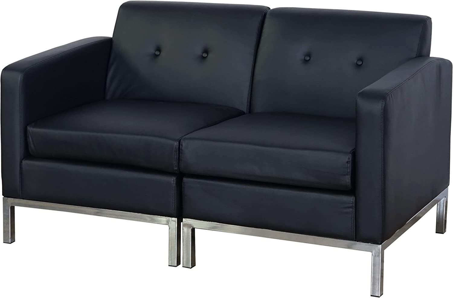 2er Sofa HWC-C19, Modular-Sofa Couch mit Armlehnen, erweiterbar Kunstleder ~ schwarz Bild 1