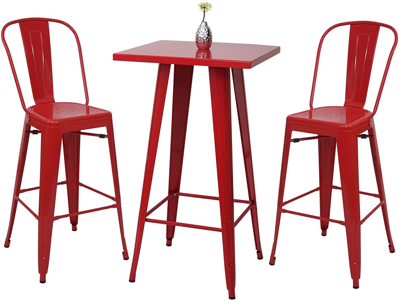 Set Stehtisch + 2x Barhocker, rot, Metall Industriedesign Bild 1