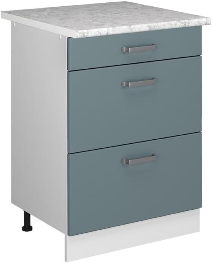 Vicco Küchenunterschrank R-Line, Blau-Grau/Weiß, 60 cm mit Schubladen, und Arbeitsplatte Bild 1