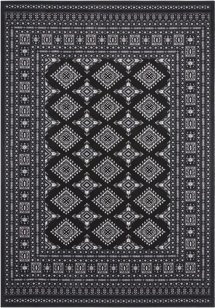 Orientalischer Kurzflor Teppich Sao Buchara Schwarz - 120x170x0,9cm Bild 1