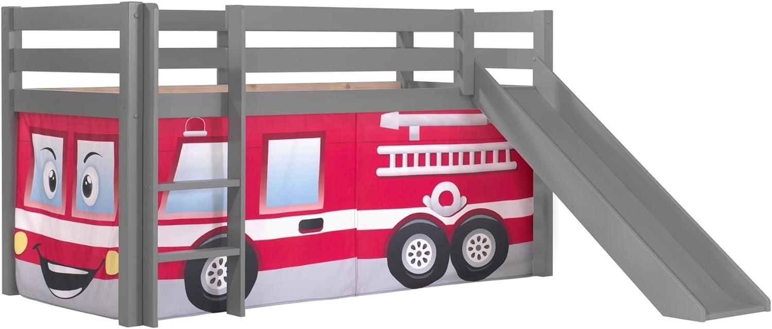 Vipack Spielbett 'Pino' mit Rutsche grau und Textilset 'Feuerwehr' Bild 1