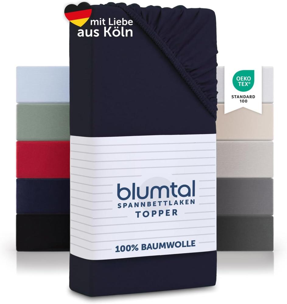 Blumtal® Basics Jersey Spannbettlaken 140x200cm -Oeko-TEX Zertifiziert, 100% Baumwolle Bettlaken, bis 7cm Topperhöhe, Dark Ocean Blue - Blau Bild 1