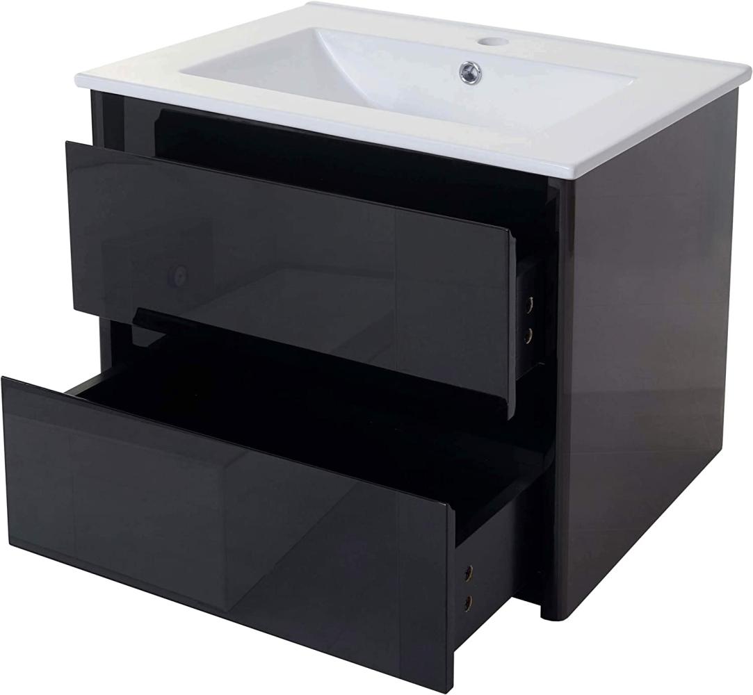 Waschbecken + Unterschrank HWC-B19, Waschbecken Waschtisch Badezimmer, hochglanz 50x60cm ~ schwarz Bild 1