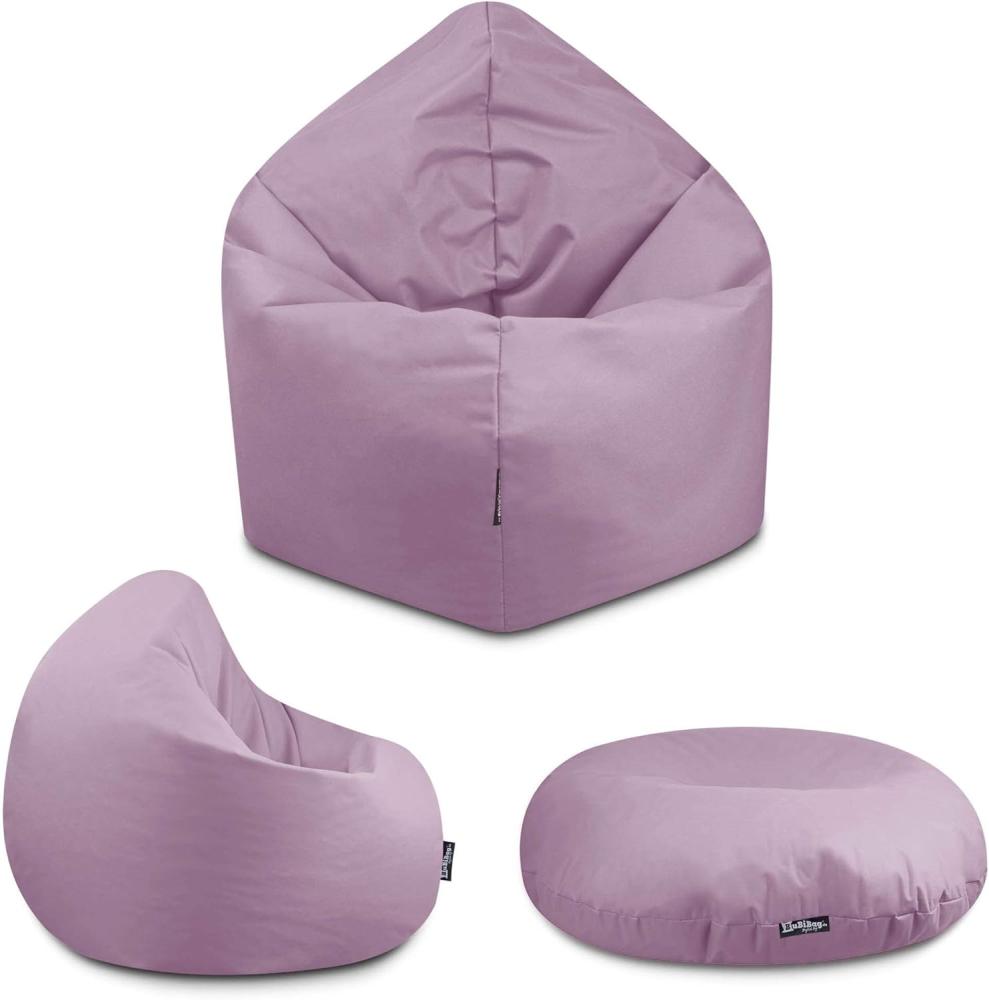 BuBiBag - 2in1 Sitzsack Bodenkissen - Outdoor Sitzsäcke Indoor Beanbag in 32 Farben und 3 Größen - Sitzkissen für Kinder und Erwachsene (100 cm Durchmesser, Puderflieder) Bild 1