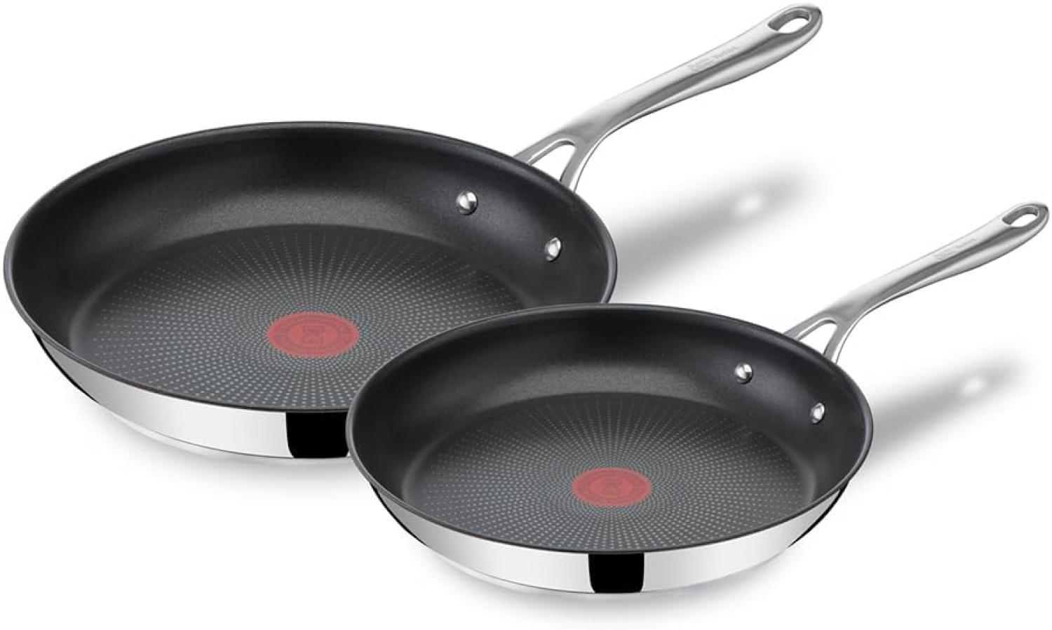 Jamie Oliver by Tefal Cook's Direct On Pfannen-Set 24/28 cm, Antihaft, Induktionstauglich, Backofenfest, Edelstahl, Genieteter Griff, E304S244 Bild 1