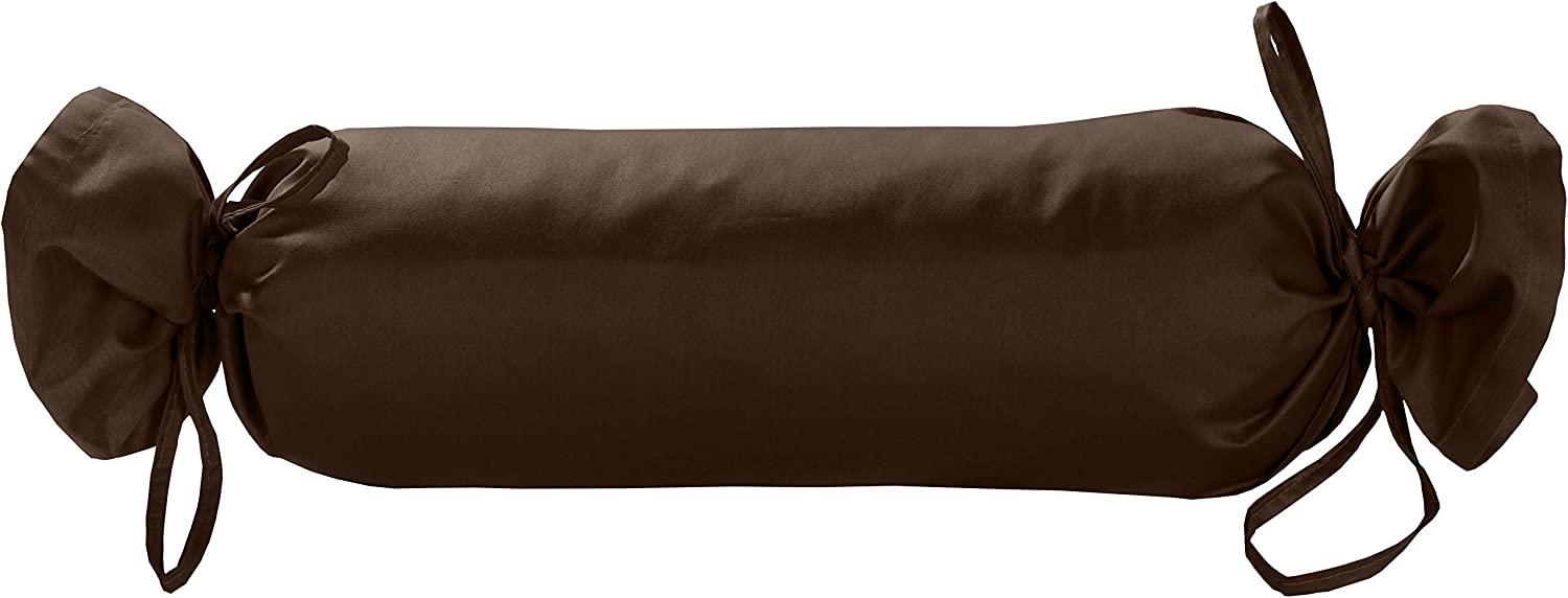 Mako Satin / Baumwollsatin Nackenrollen Bezug uni / einfarbig dunkelbraun 15x40 cm mit Bändern Bild 1