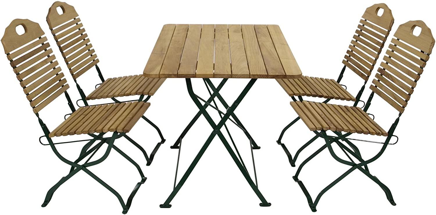 Kurgarten - Garnitur BAD TÖLZ 5-teilig (4x Stuhl, 1x Tisch 70x110cm), Flachstahl grün + Robinie, klappbar Bild 1
