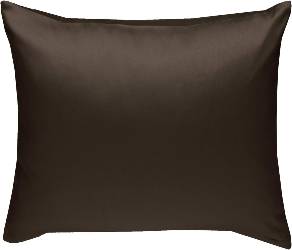 Bettwaesche-mit-Stil Mako-Satin / Baumwollsatin Bettwäsche uni / einfarbig dunkelbraun Kissenbezug 50x50 cm Bild 1