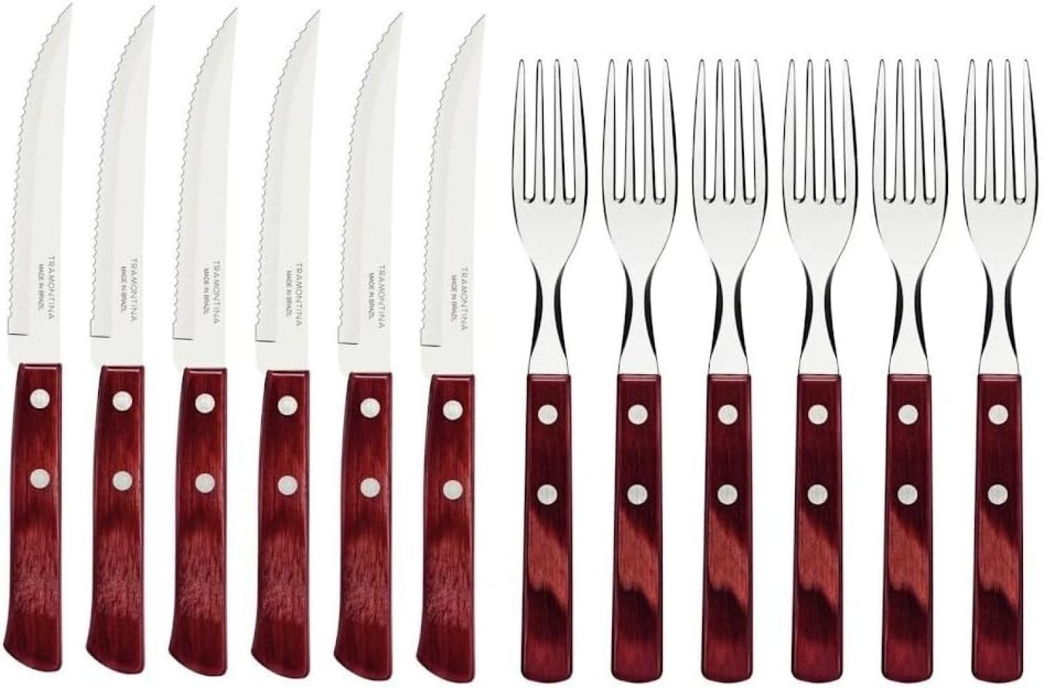 Tramontina Steakbesteck Pizzabesteck, Set, rostfrei (12-tlg), 6 Personen, Edelstahl, scharfe Klinge, FSC Echtholzgriffe, spülmaschinenfest Bild 1