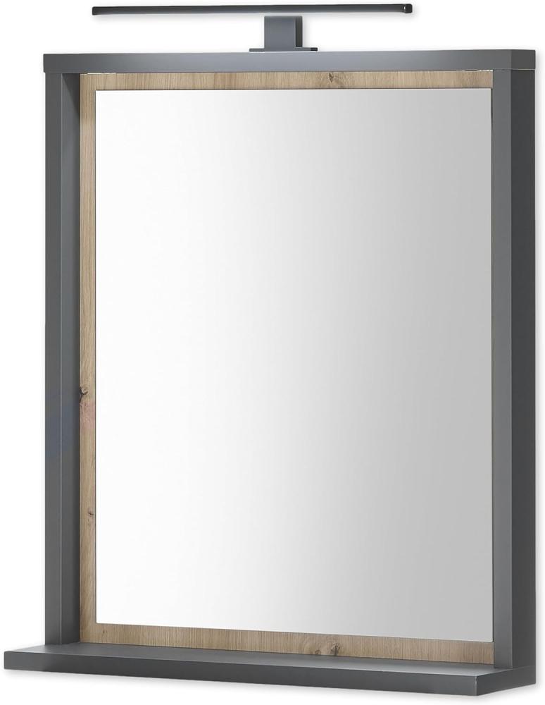 NIZZA Badspiegel mit Beleuchtung in Graphit, Artisan Eiche Optik - Praktischer Badezimmerspiegel mit Ablage - 60 x 70 x 15 cm (B/H/T) Bild 1