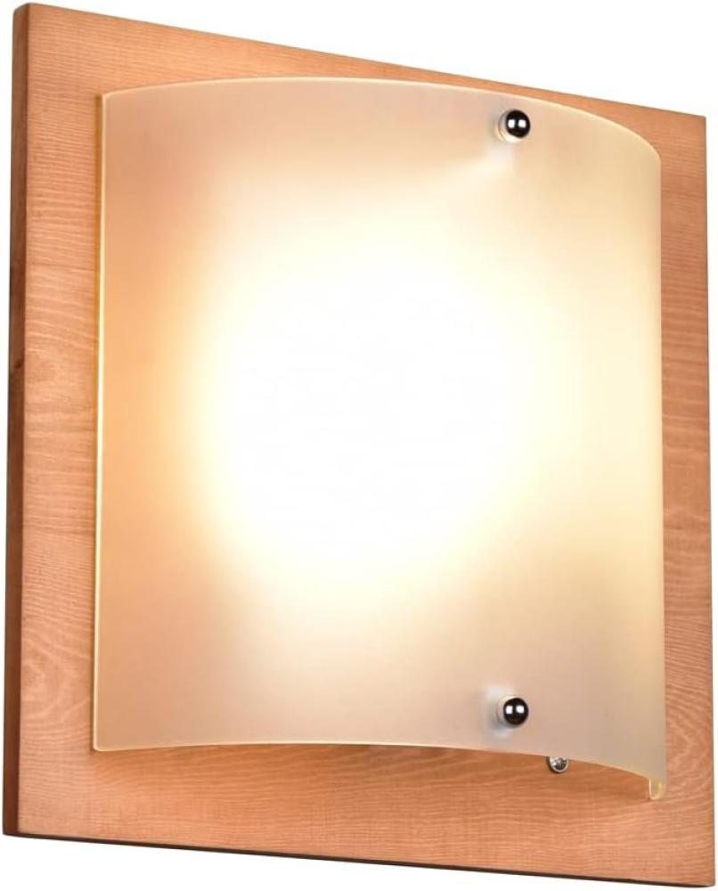 Flache LED Wandleuchte Holzlampe Natur mit Glasschirm Weiß, 25x25 cm Bild 1