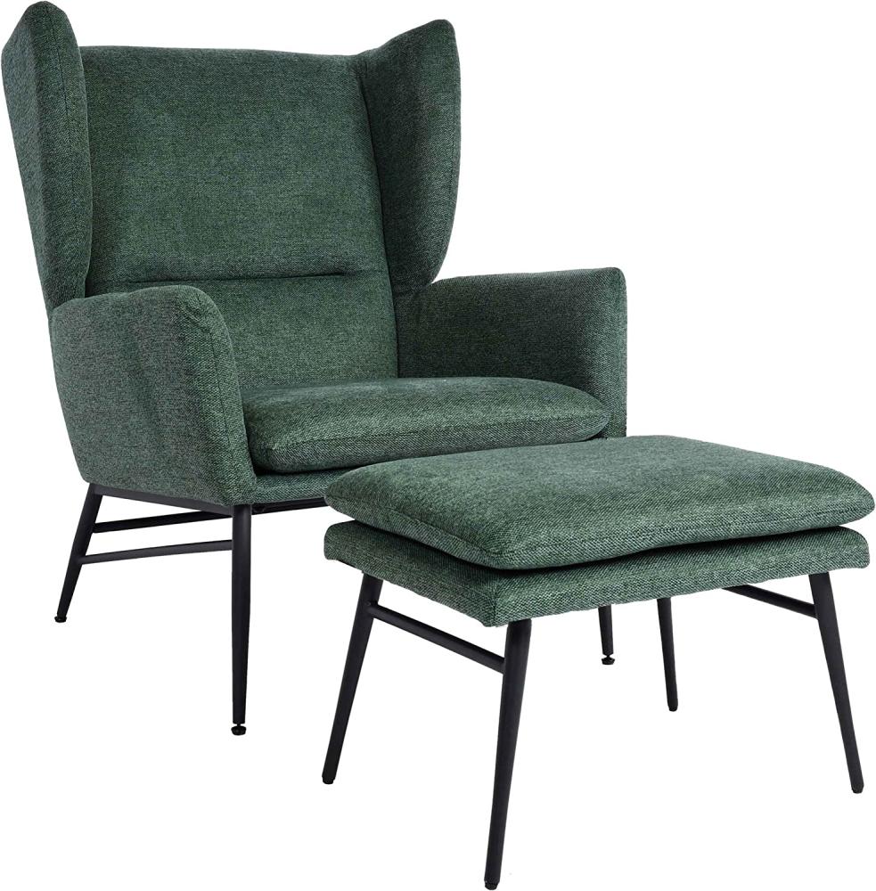 Lounge-Sessel mit Ottomane HWC-L62, Sessel Polstersessel Cocktailsessel Hocker, Stoff/Textil ~ grün Bild 1