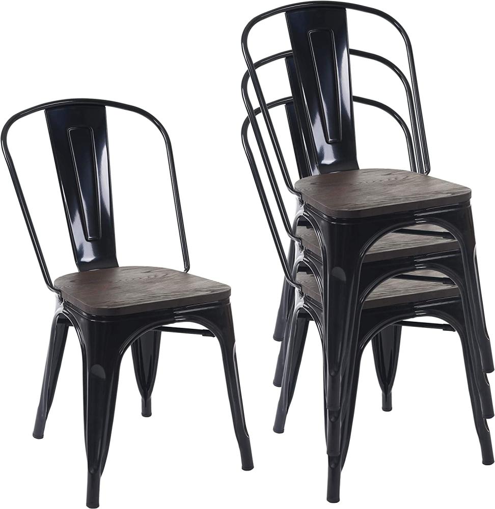 4er-Set Stuhl HWC-A73 inkl. Holz-Sitzfläche, Bistrostuhl Stapelstuhl, Metall Industriedesign stapelbar ~ schwarz Bild 1