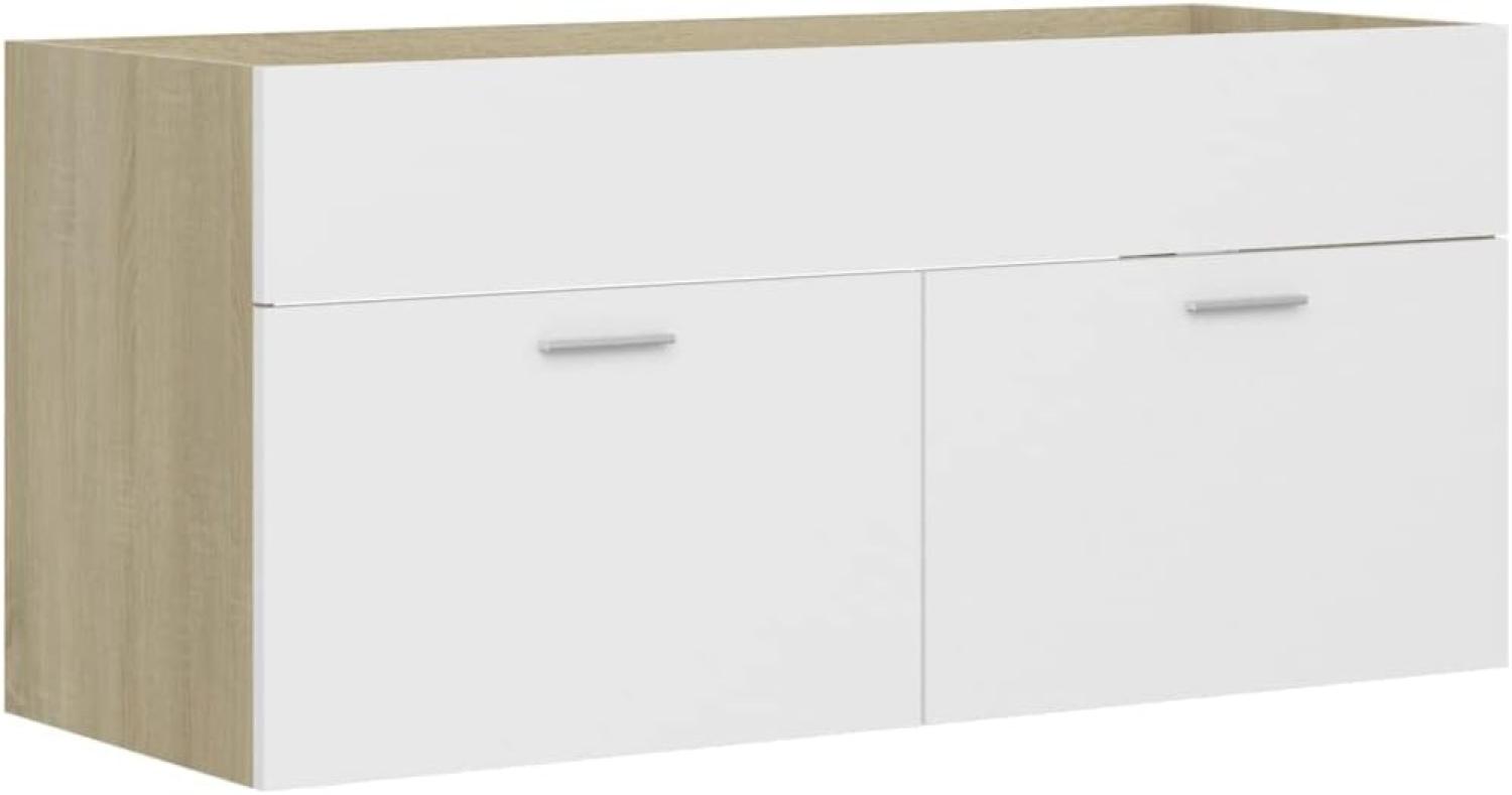 vidaXL Waschbeckenunterschrank Weiß und Sonoma 100x38,5x46 Spanplatte Bild 1