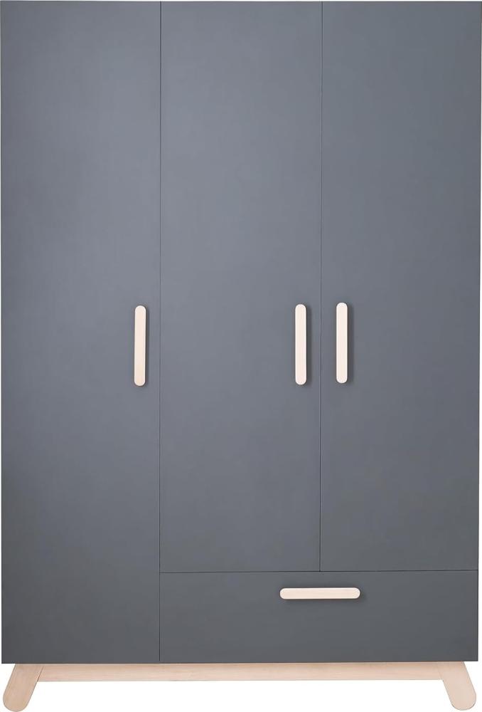 roba Kleiderschrank 'Jara' 3-trg. in Anthrazit, mit Füßen und Griffen aus Buche Echtholz, HxBxT: 200 x 134 x 51,5 cm Bild 1