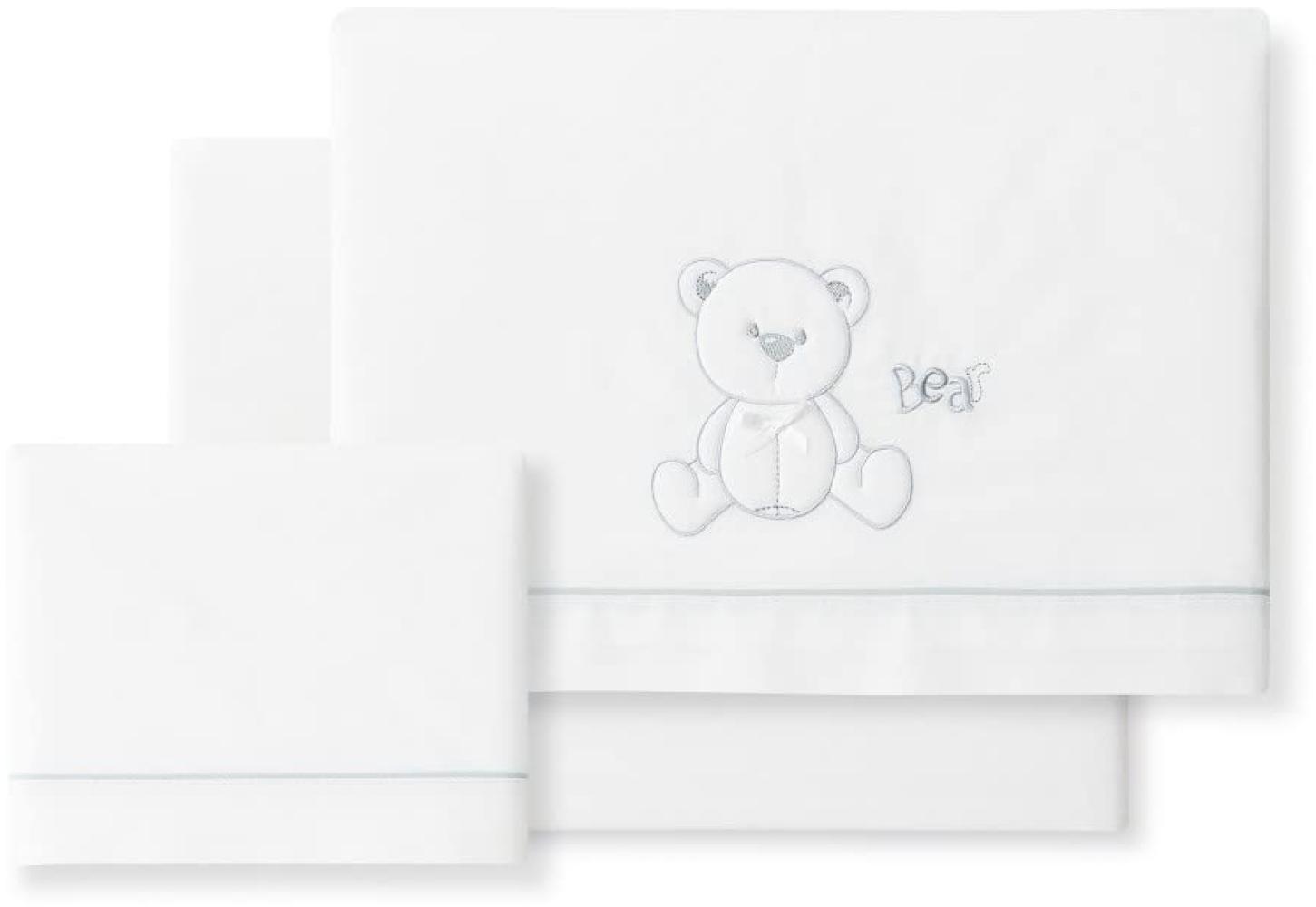 Bettwäsche Mini-Kinderbett Bär Schleife Weiß Grau Bild 1