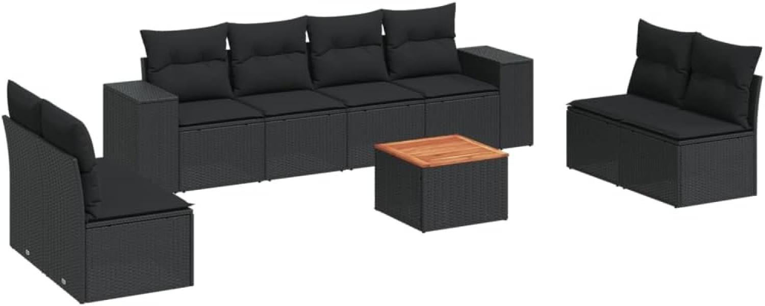 vidaXL 9-tlg. Garten-Sofagarnitur mit Kissen Schwarz Poly Rattan Bild 1