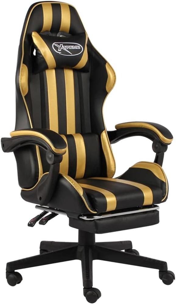 Gaming-Stuhl mit Fußstütze Schwarz und Golden Kunstleder [20528] Bild 1