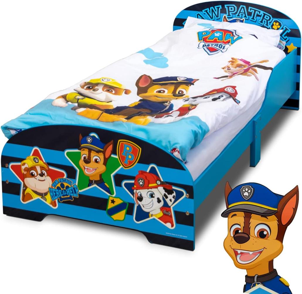 PAW Patrol Kinderbett 70 x 140 cm | Kinderbett für Jungen und Mädchen ab 2 Jahren | Kinder Bett mit Rausfallschutz & Lattenrost | Kinderzimmermöbel mit coolem Design Bild 1