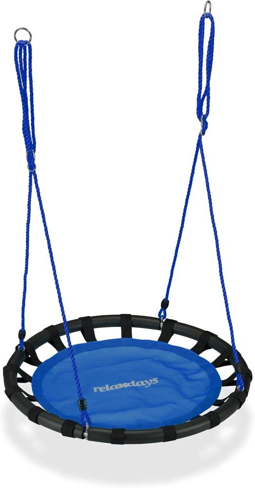 Relaxdays Nestschaukel, runde Hängeschaukel, für Kinder und Erwachsene, verstellbar, draußen, 80 cm, bis 100 kg, blau Bild 1